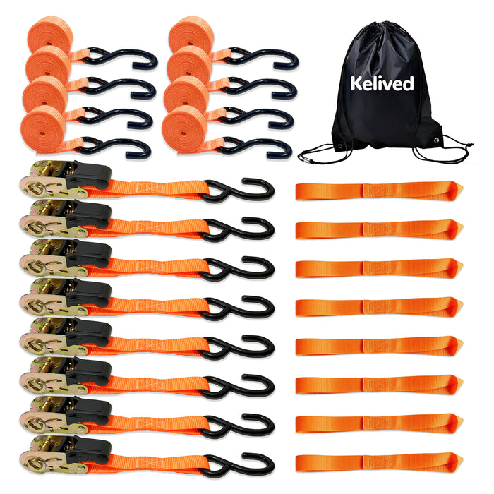 Ratchet Tie Down Straps, 1 Inch  x 16 Feet (8-Pack)