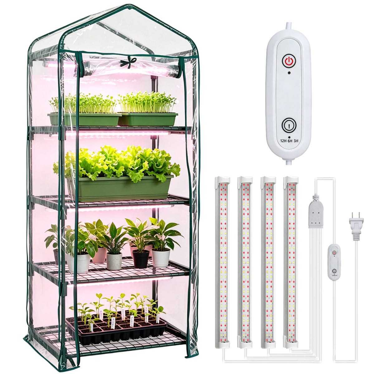 4 Tier Indoor Mini Greenhouse with Grow Light