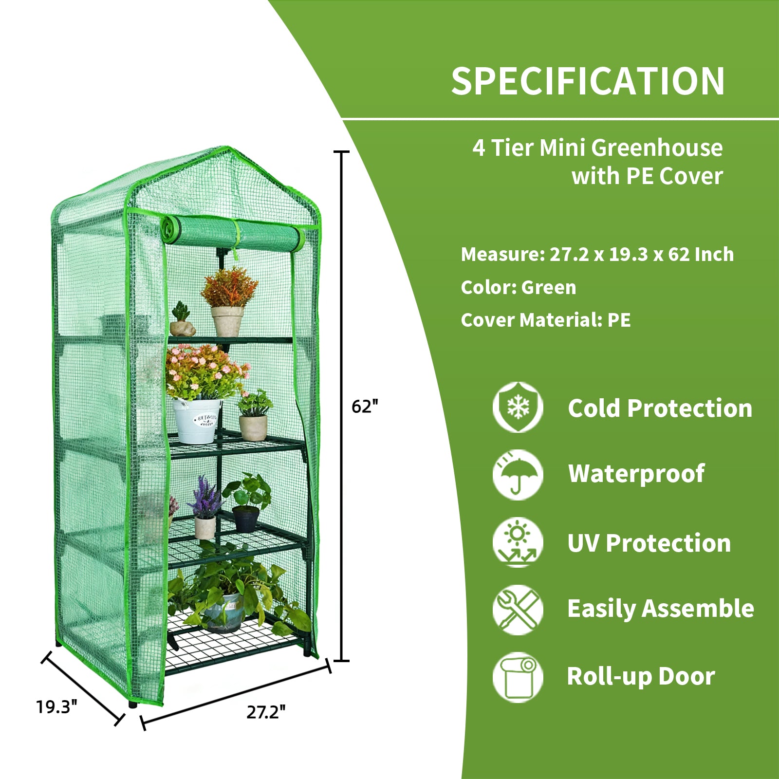 4 Tier PE Green Mini Greenhouse