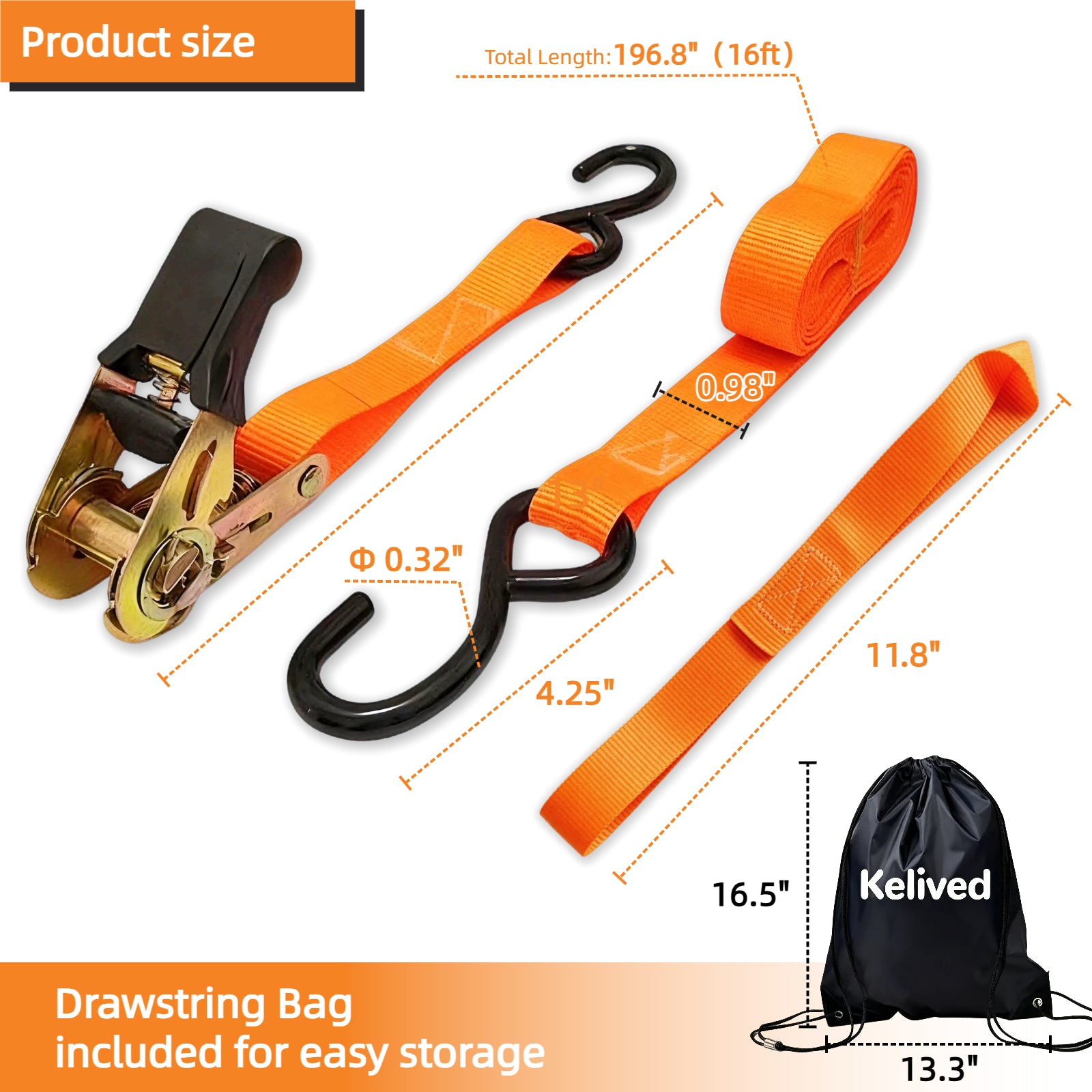 8PK Ratchet Tie Down Straps