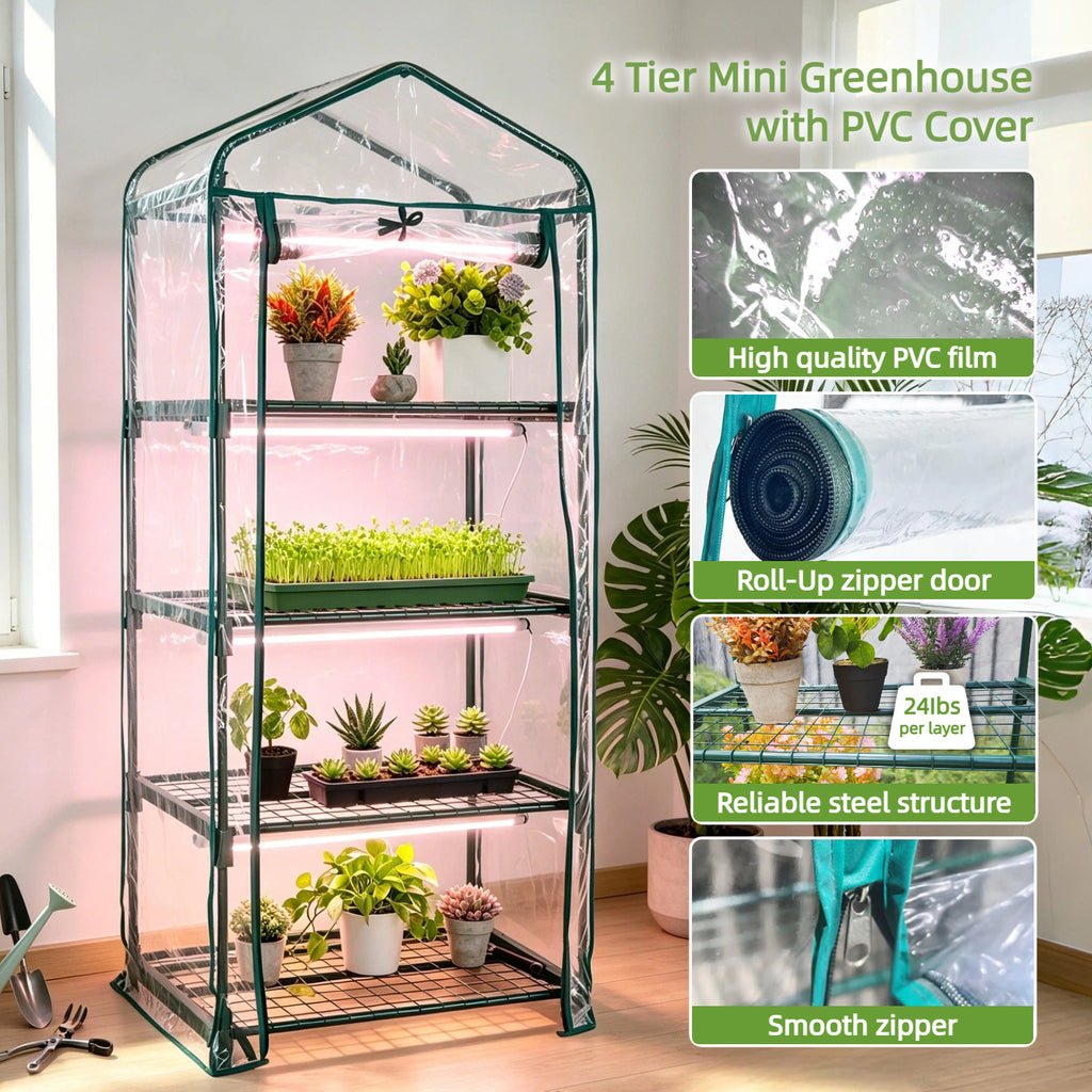 4 Tier PVC Indoor Greenhouse with Grow Light