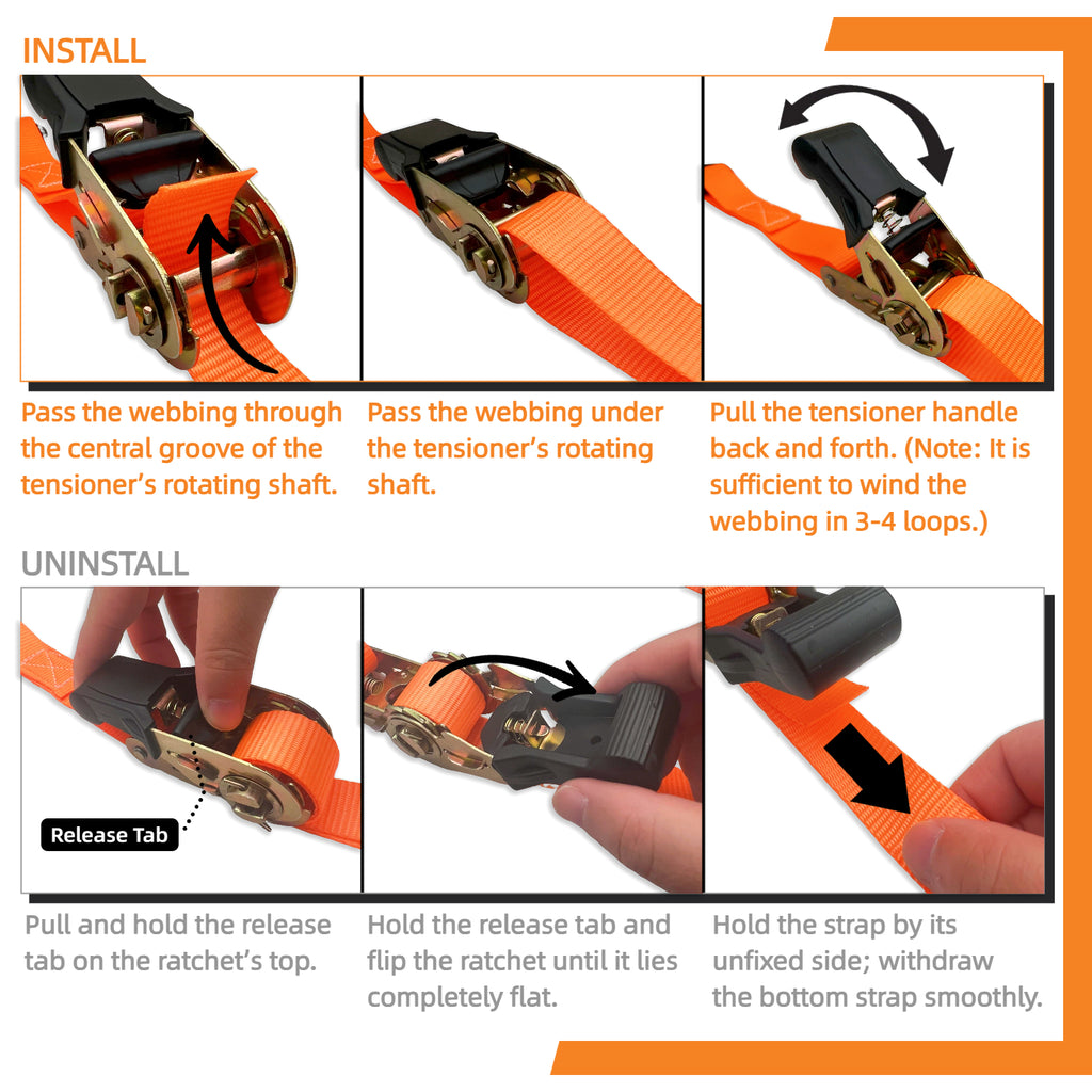 8PK Ratchet Tie Down Straps