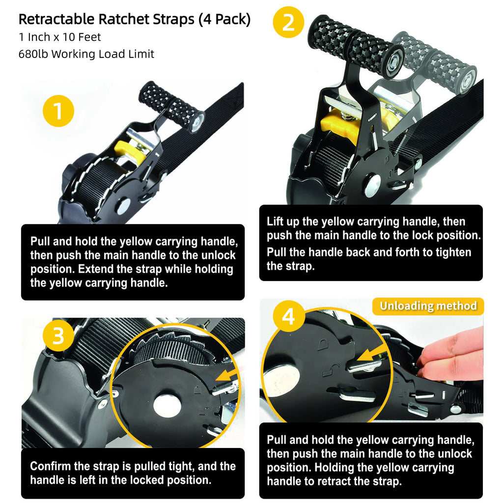 Retractable Ratchet Straps (4-Pack)