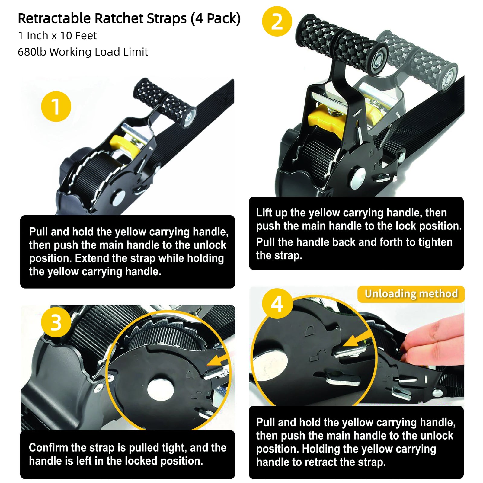 Retractable Ratchet Straps (4-Pack)