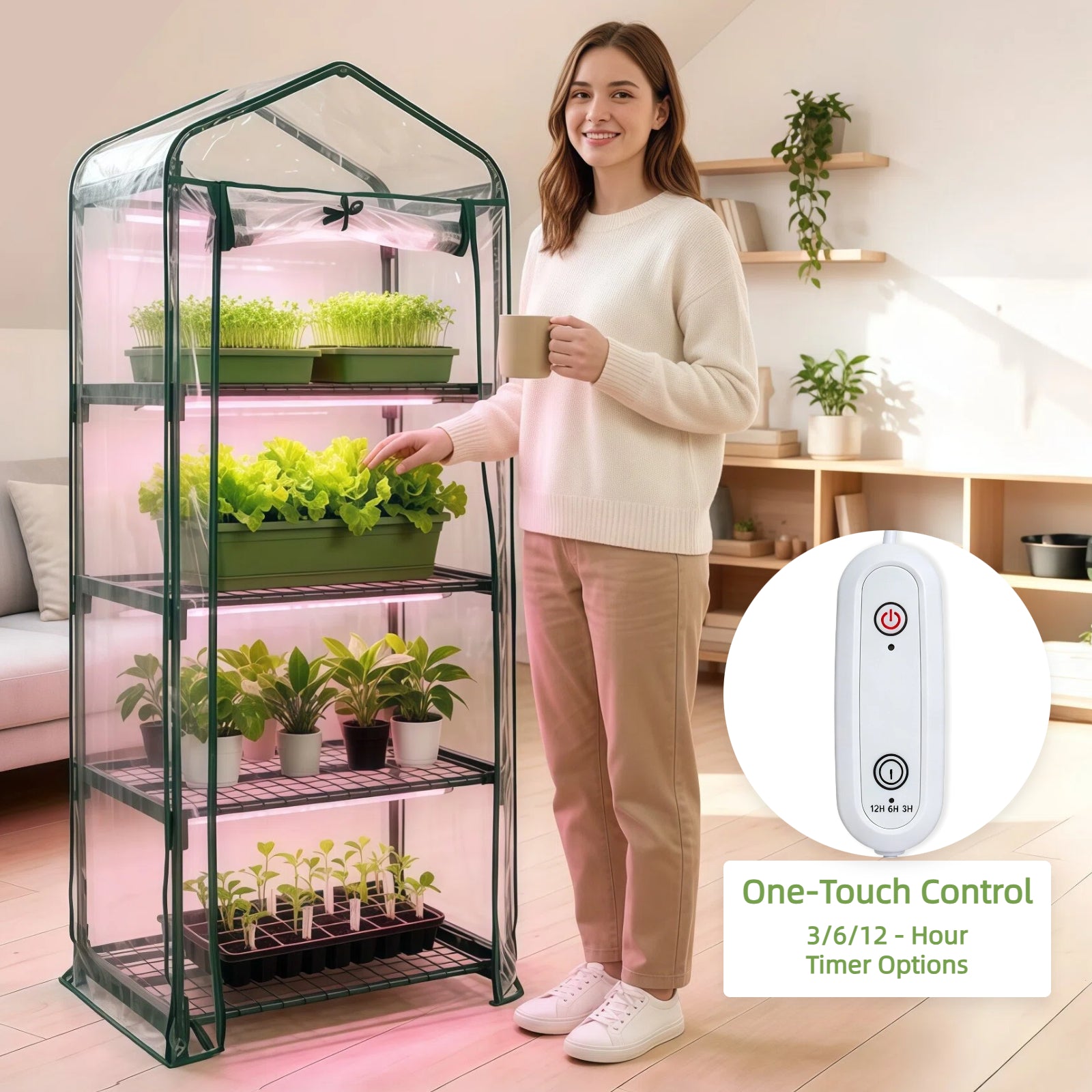 4 Tier PVC Indoor Greenhouse with Grow Light