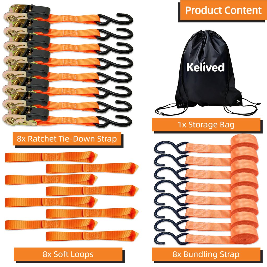 8PK Ratchet Tie Down Straps