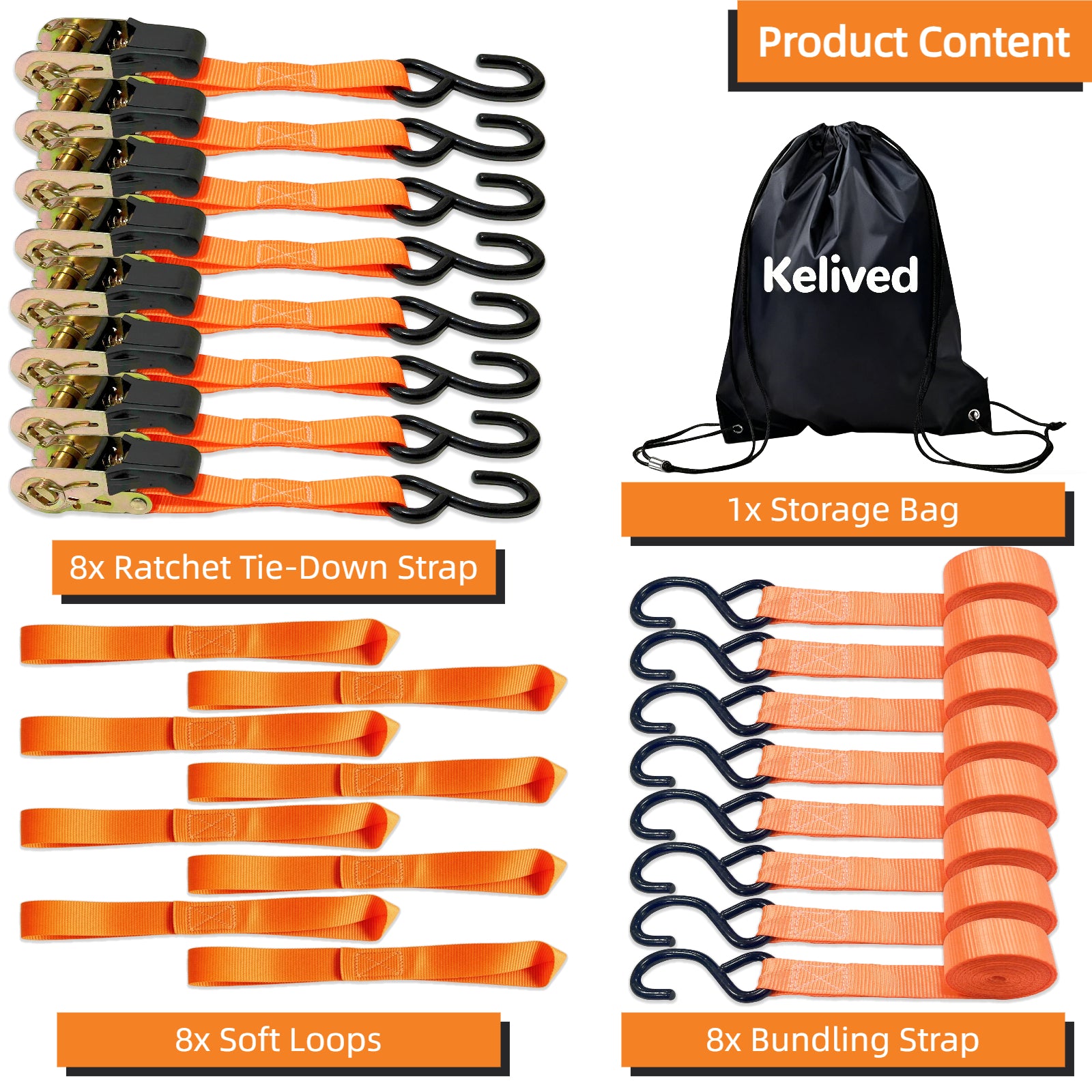 8PK Ratchet Tie Down Straps