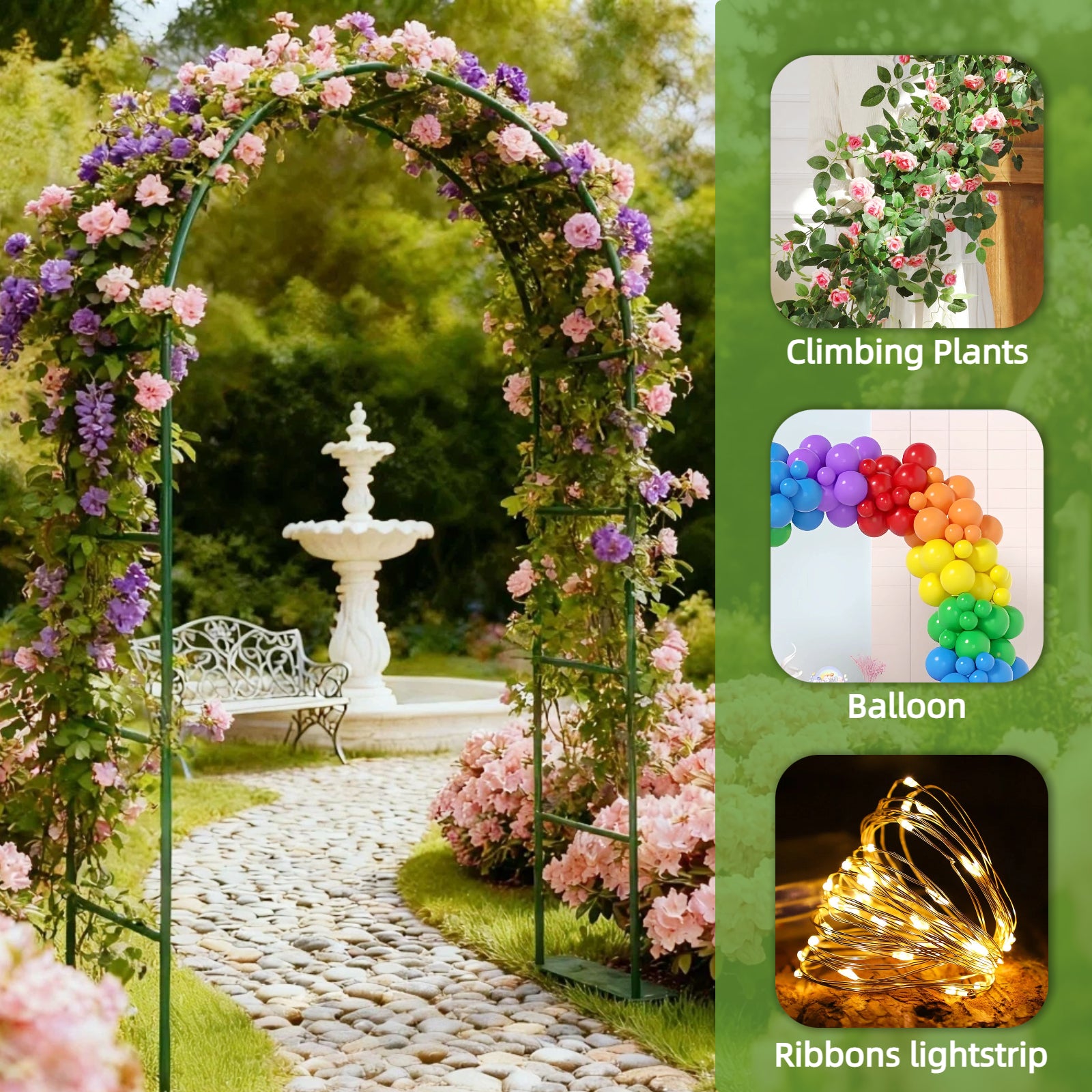 16mm Thickened Metal Garden Arch with Detachable Base
