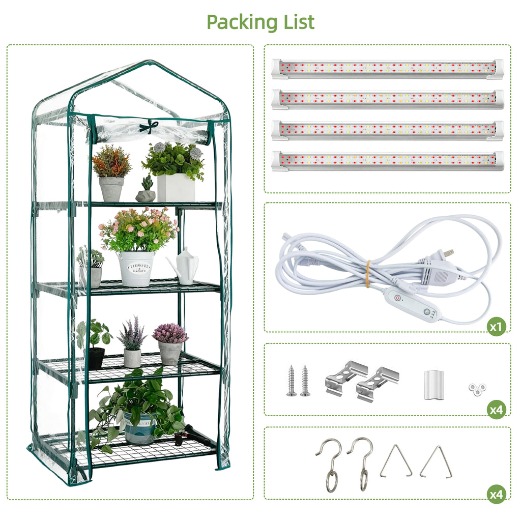 4 Tier PVC Indoor Greenhouse with Grow Light