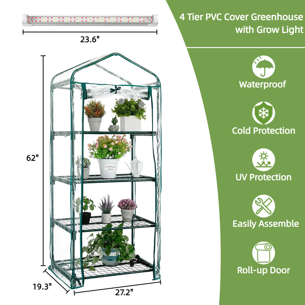 4 Tier PVC Indoor Greenhouse with Grow Light