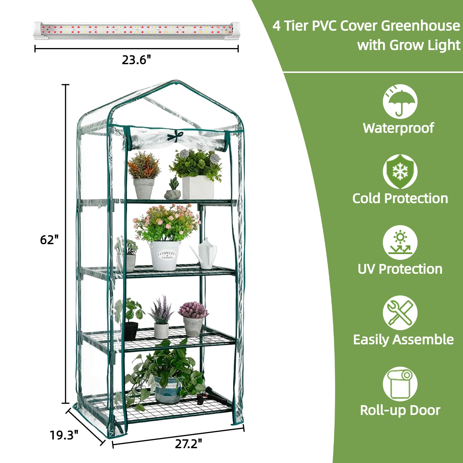 4 Tier PVC Indoor Greenhouse with Grow Light