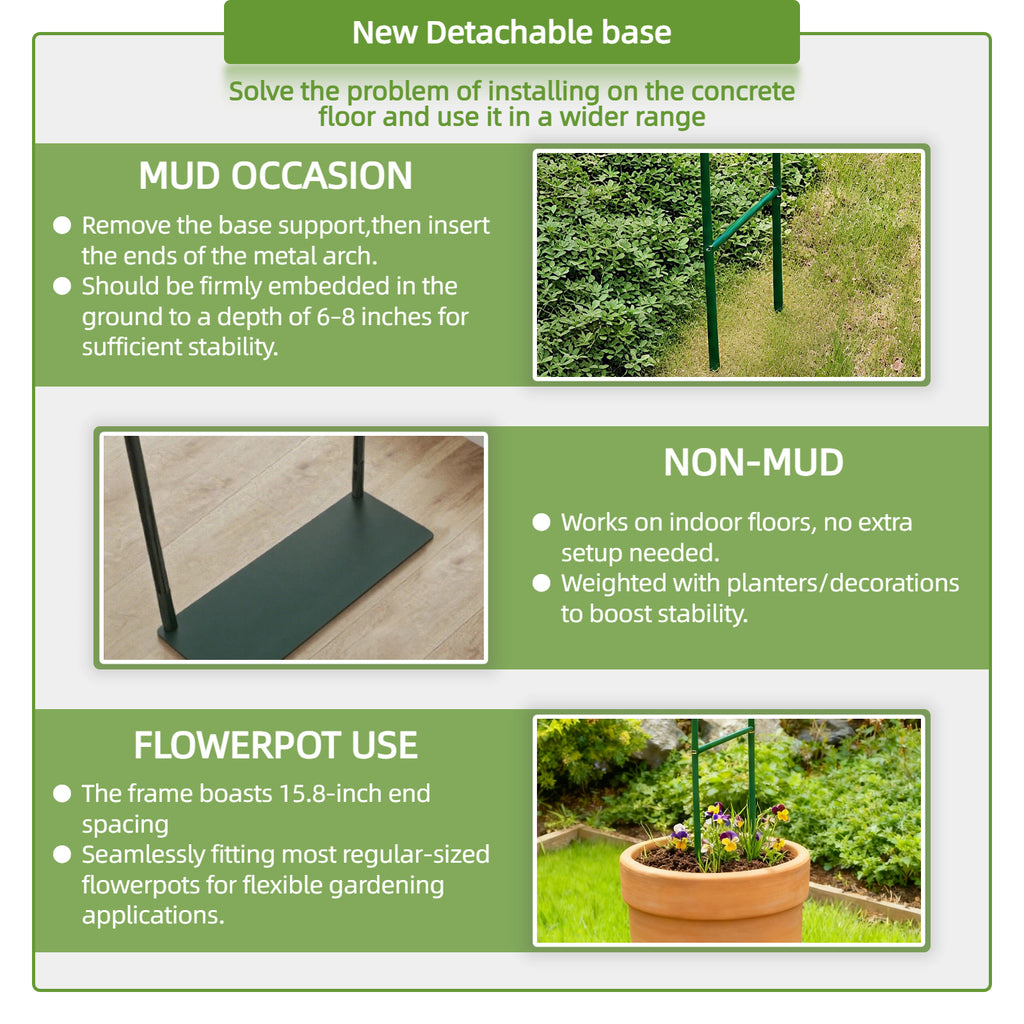 16mm Thickened Metal Garden Arch with Detachable Base