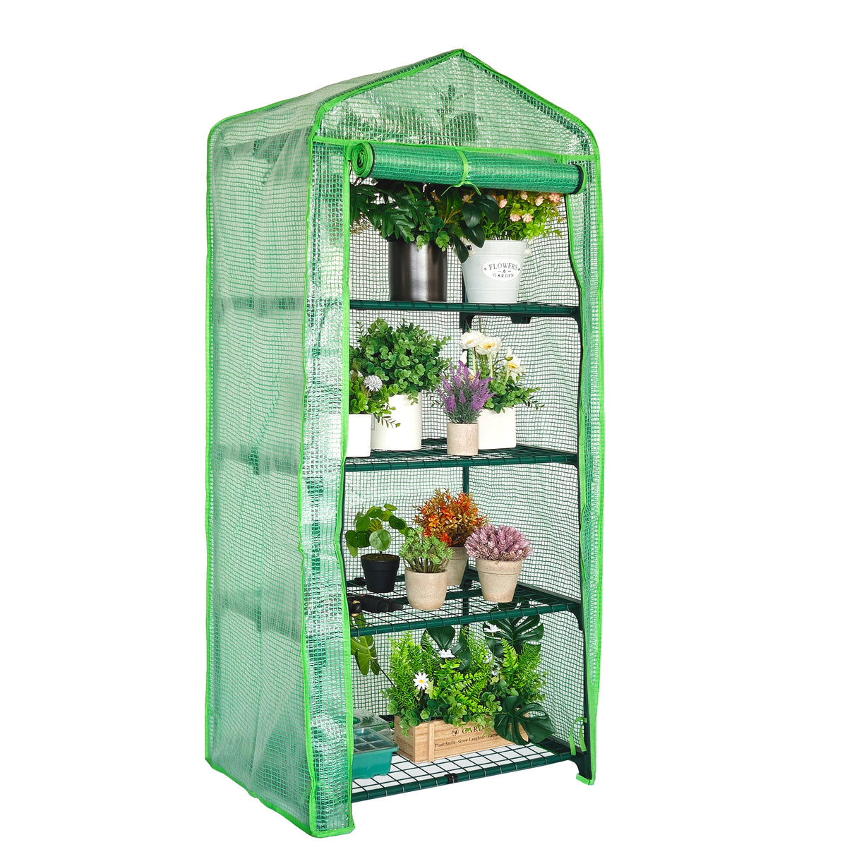4 Tier Mini Greenhouse with Green PE Cover